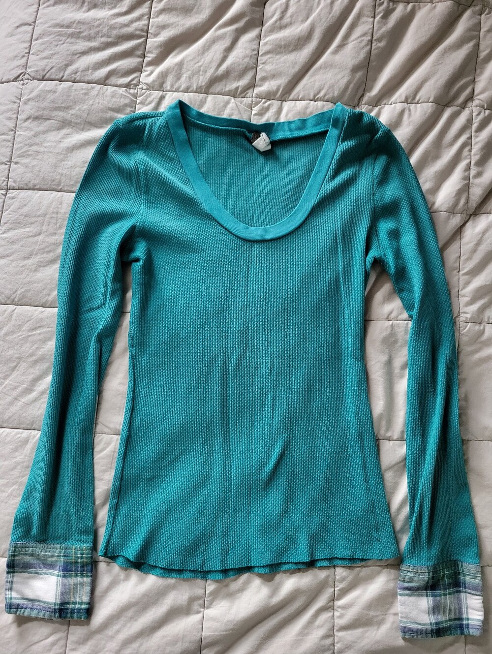 We The Free Women's Long Sleeve Teal Scoop Neck Top
